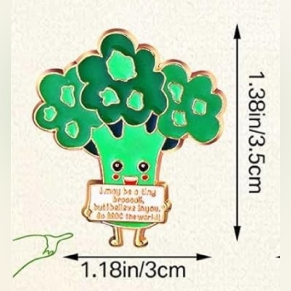 Positive Broccoli Enamel Pin Affirmation Card Set Gold Green - Picture 7 of 17